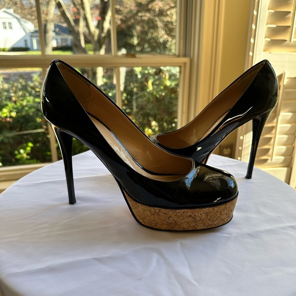 Giuseppe Zanotti Shoes - Giuseppe Zanotti black patent leather cork platform heels